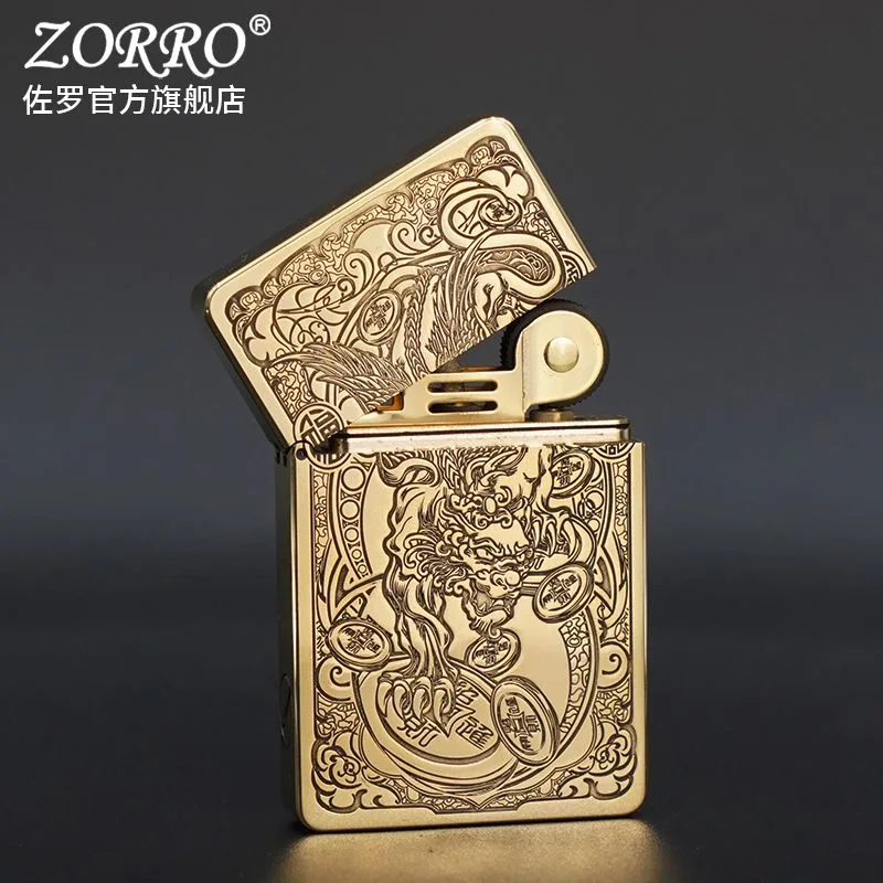 Zorro Brass Kerosene Lighter ZL8 Ultra-thin Creative Engraving Constantin and Other Patterns Wholesale Customized