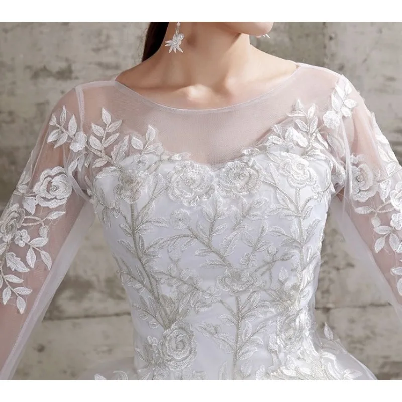 تخصيص فستان الزفاف نمط العروس زائد حجم زهرة فساتين الزفاف حالمة كامل الأكمام الزفاف الدانتيل يصل فساتين الكرة أثواب