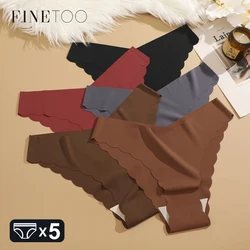 FINETOO 5Pcs Ice Silk Ruffles Underwear Women's V Waist Panties Sexy Seamless Low-Waist Briefs Female Soild Comfortable Lingerie