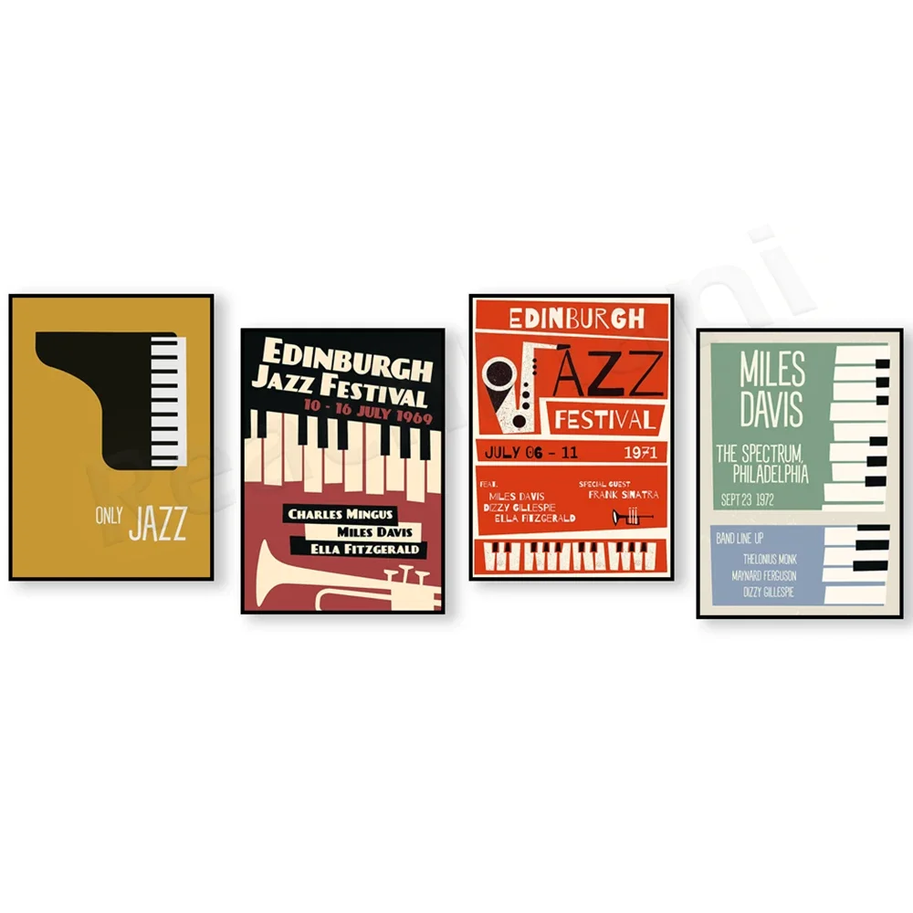 Jazz poster, piano, Ibiza, record player, Edinburgh Jazz, jazz festival exhibition poster, boho decor, housewarming gift,