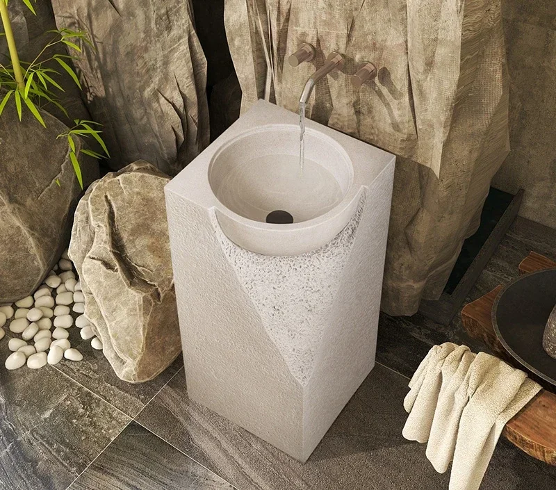 Wabi Sand Cream Wind Column Basin Floor Type Integrated Art Stone Creativity