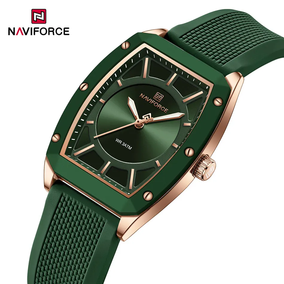 NAVIFORCE Ladies Sports Brand Watches Fashion Tonneau Women Quartz Watch Grey silicone tape Waterproof Wristwatches Dropshipping