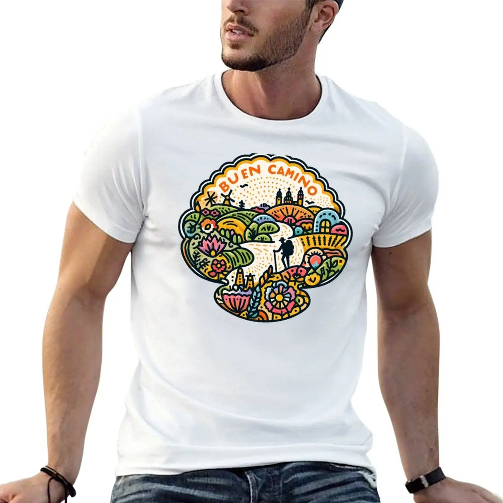 

BUEN CAMINO! Camino de Santiago - Shirt, Hat, Button, Pin, Sticker, etc T-Shirt t shirt man luxury T-Shirt