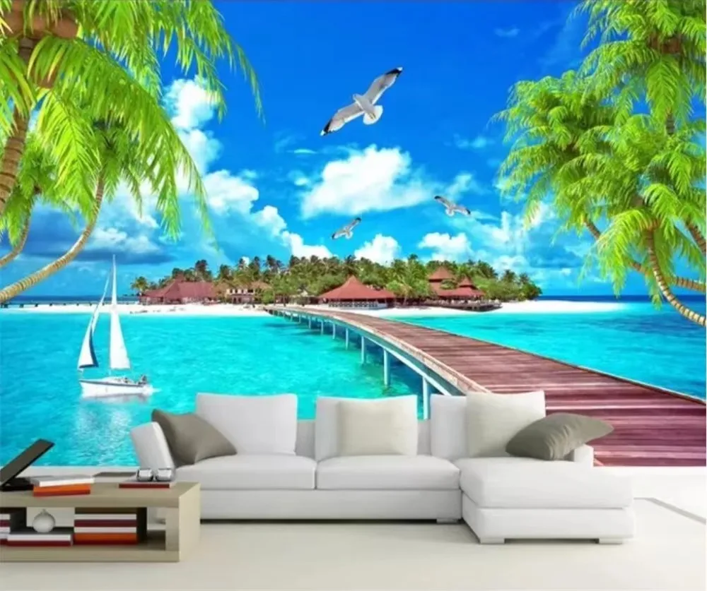 Custom wallpaper 3d mural Maldivian beach coconut Aegean living room backdrop wall sea landscape Island whole house wallpapers