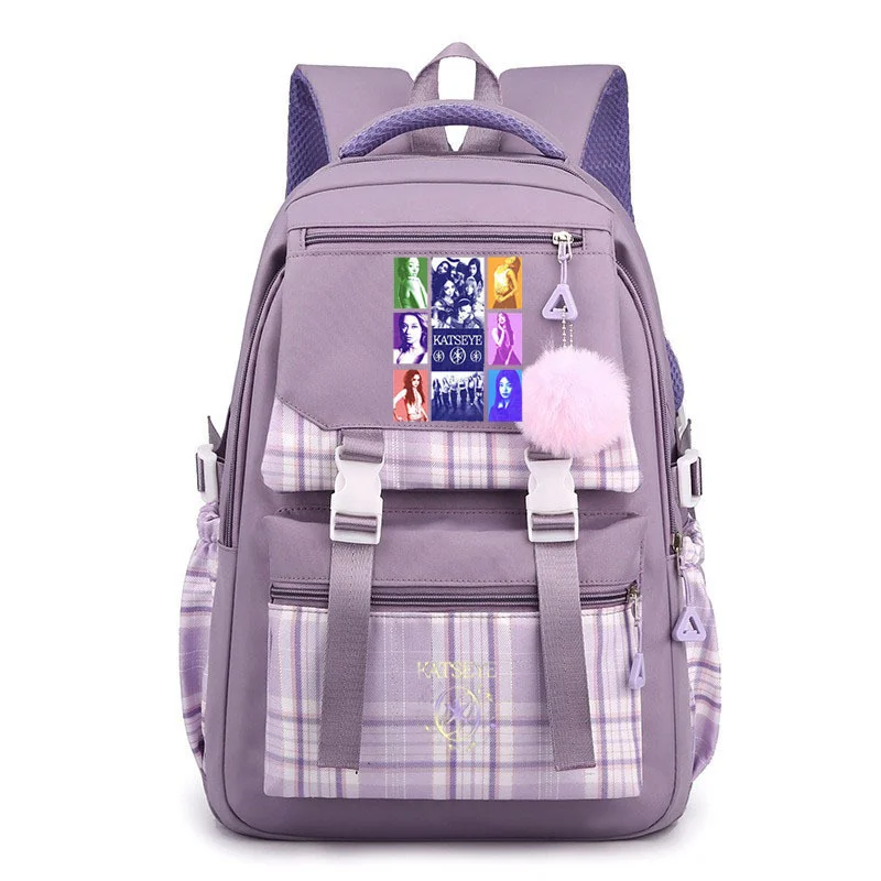Plaid Spliced School Backpack For Teen Girls Cartoon Character Print Large Capacity Rucksack Multi Pocket Student Fans Gift Bags