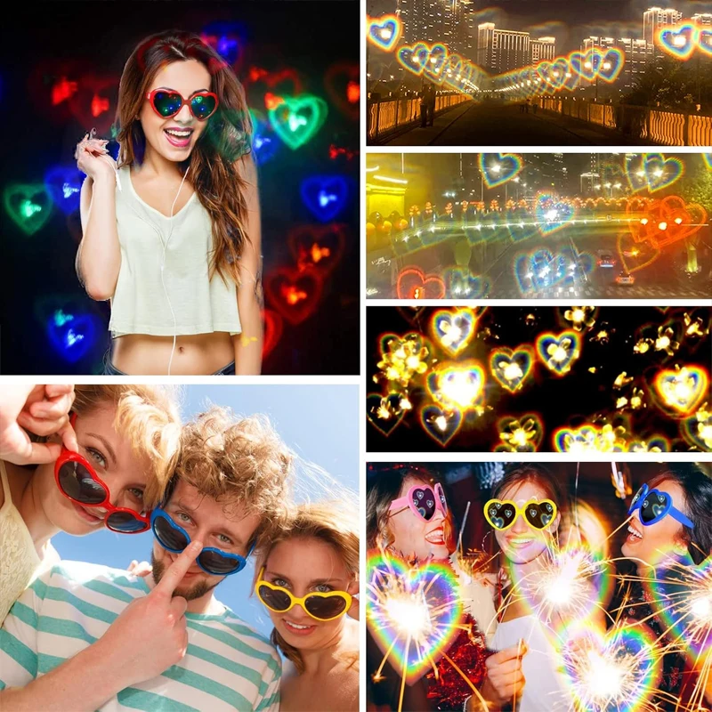 1-60 Stück Herz-Sonnenbrillen mit Herz-Effekt, Beugungsgläser für Feiertage, Partys, Strand, Karneval, Accessoires für Singles-Partys – Detail 3