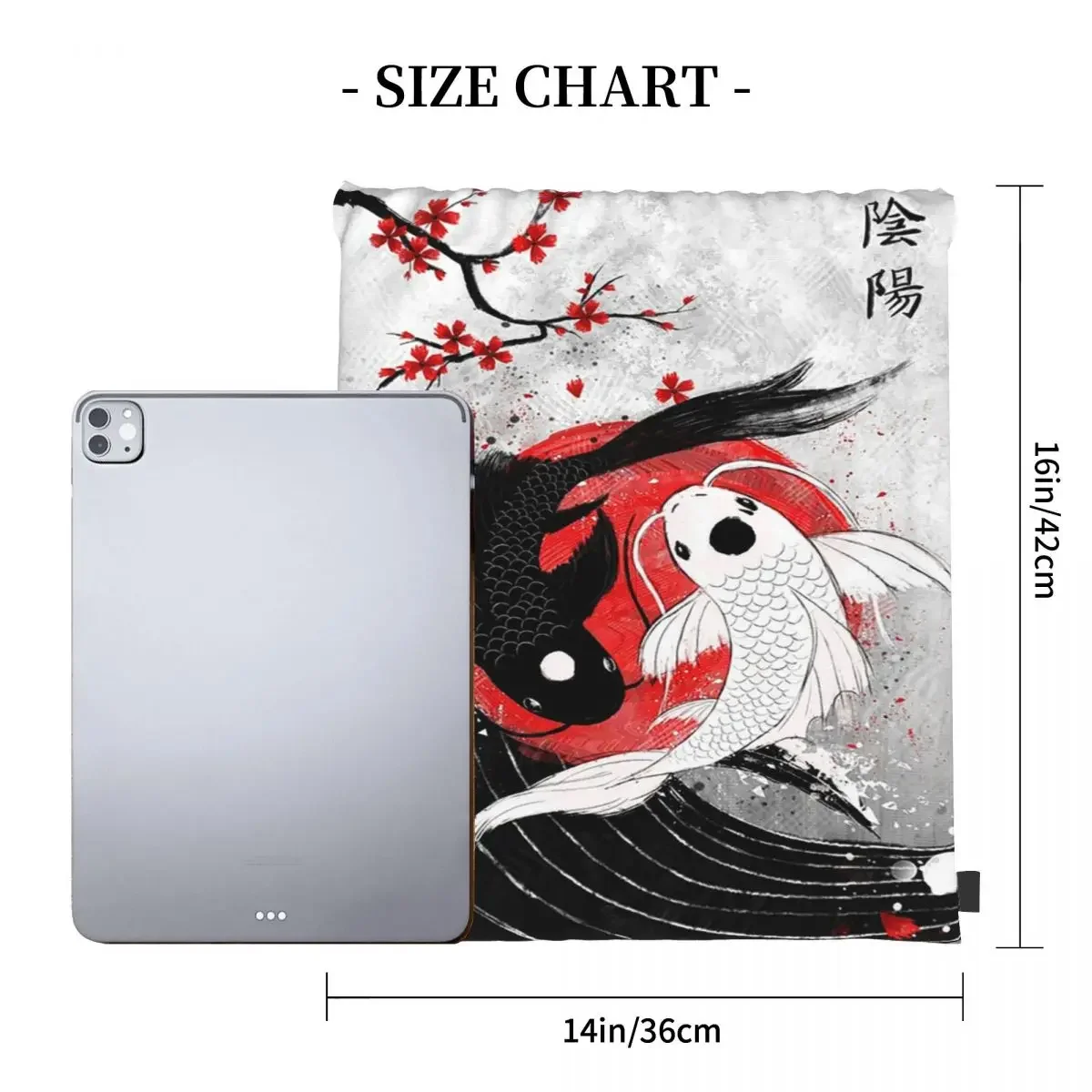 Koi Fish - Yin Yang Backpacks Casual Portable Drawstring Bags Drawstring Bundle Pocket Sundries Bag BookBag For Travel Students