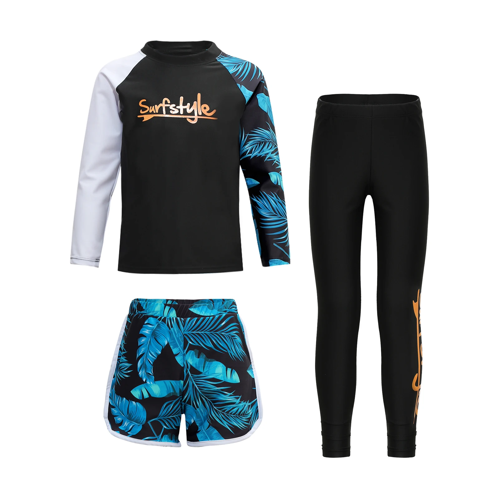 Kids Swimwear Rash Guard 3Pcs Set Surfing Swimsuit Long Sleeve Print Top Shorts Pants Sun Protection Quickly Dry Bathing Suit