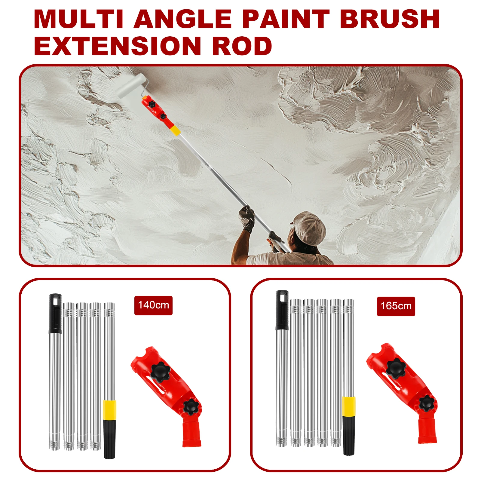 Paint Brush Extender Kit Paint Brush Gripper and Extension Pole Kit Multi Angle Paint Brush Holder 180° Swivel Roller Brush