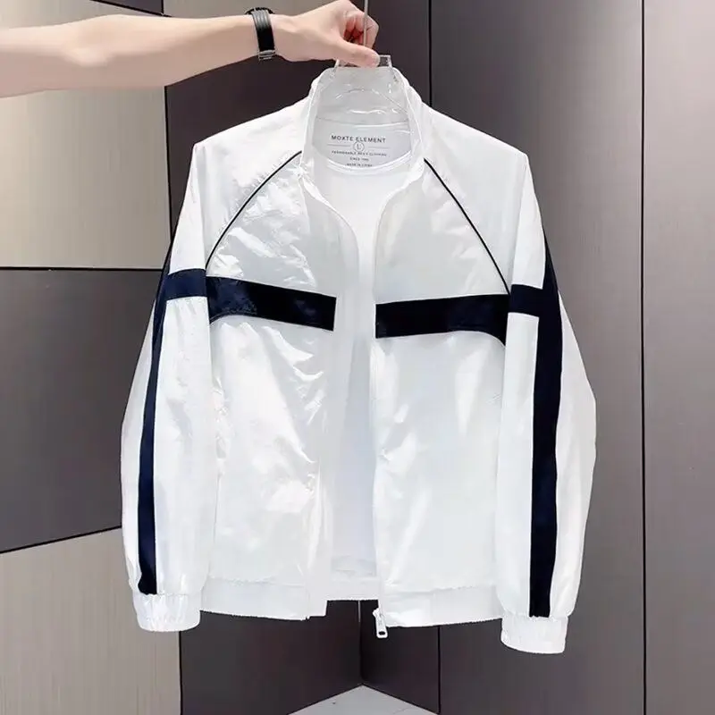 

Fall New Sle Spliced Color Contrast Faionable Casual Lightweight Men's Jaet Stand Collar Versatile Slim Fit High End Fe...