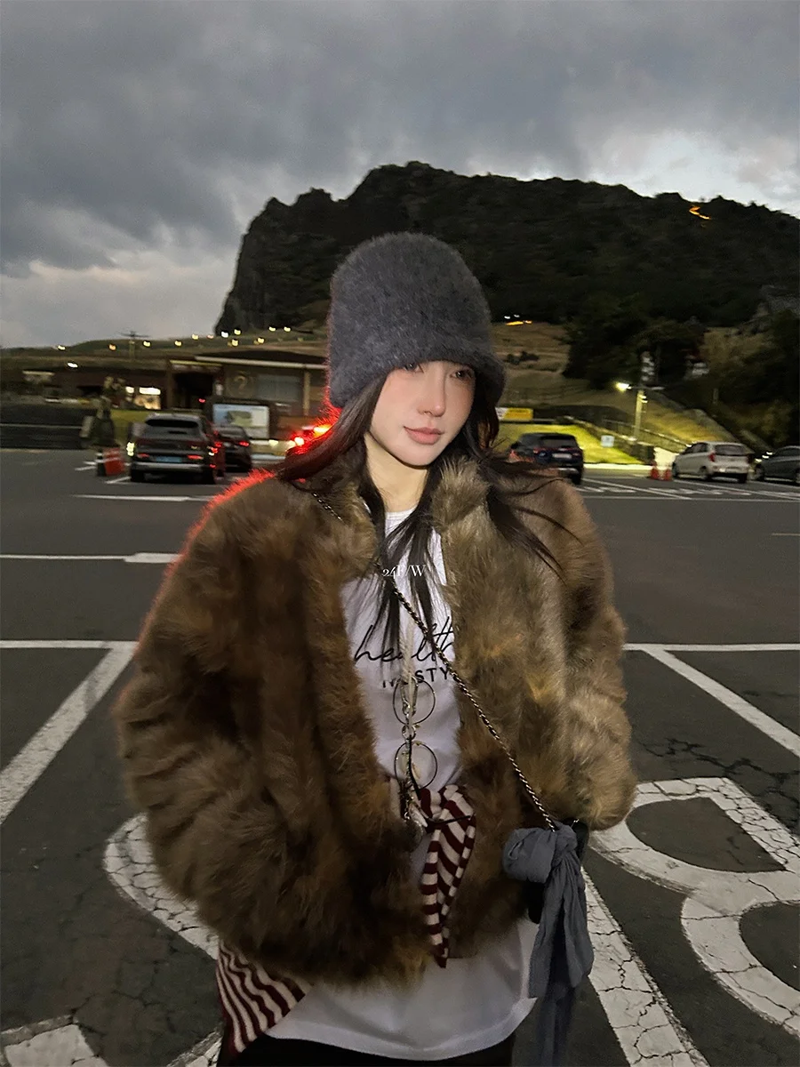 

MOEROP Street Sle adient коричневая экологически чистая шуба женская зимняя новая мода длинная све прямой крой обычной длины