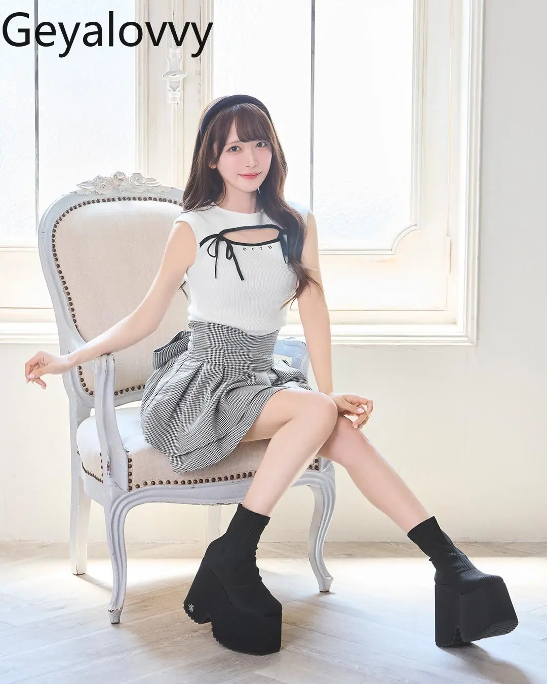 Gonna corta a vita alta con papillon serie pied de poule Stile giapponese Estate Nuove ragazze dolci e carine Minigonne versatili a trapezio