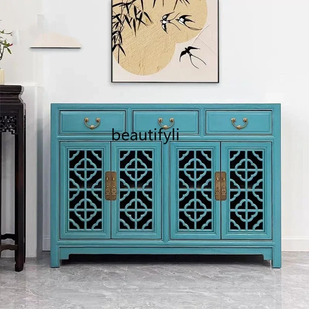 

Американский шкафчик, полый резной входной шкаф, европейская мебель, синий шкаф для обуви в стиле ретро A15