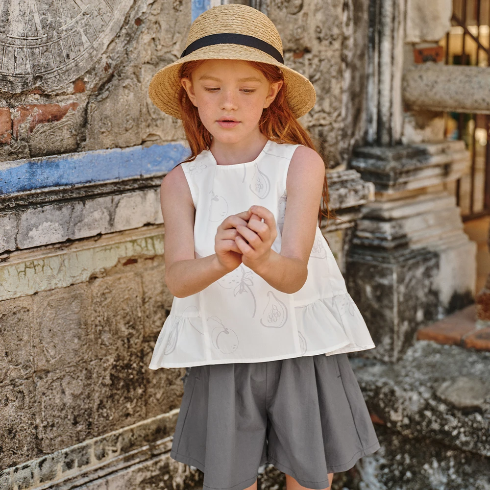 Dave Bella Girls Summer 2PCS Set Sleeveless Vest Blouse Shorts Suits Childern Printed Tops Trouser Clothing Sets DK2261335