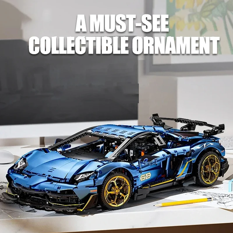 3811PCS Technology Blue SVJ Super Speed Sports Car Model MOC 10520 Race Cars Building Blocks Kits Toys Boys Kids Adult Gift