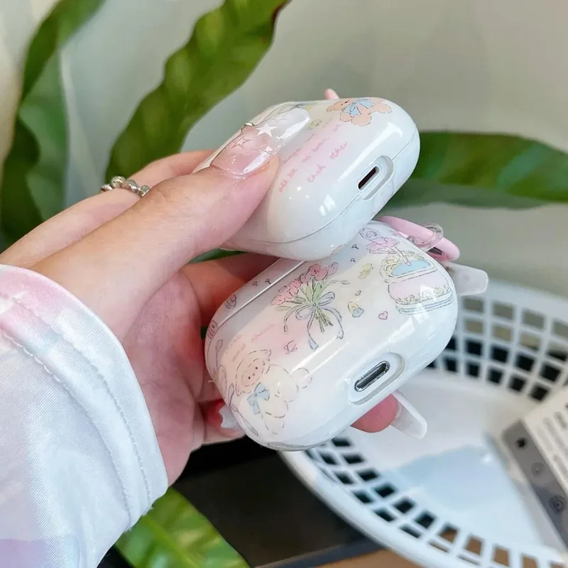 لطيف الدب الزهور الكتابة على الجدران الفتيات سماعة الرأس ل أبل AirPods برو 2nd الجيل الحب القلب سماعة قذيفة ل AirPod 1 2 3