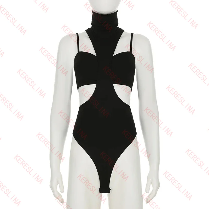 

Hollow Slim Fashion Bodysuit Hip Hop High Street Harajuku Y2K Retro Streetwear Aesthetic Sexy Two Piece Bodysuit Punk Emo Girls