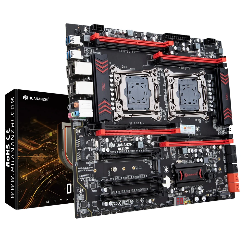 HUANANZHI X99 T8D LGA 2011-3 XEON X99 마더보드 지지대 인텔 듀얼 CPU E5 2696 2678 2676 2666 V3 DDR3 RECC M.2 NVME NGFF 