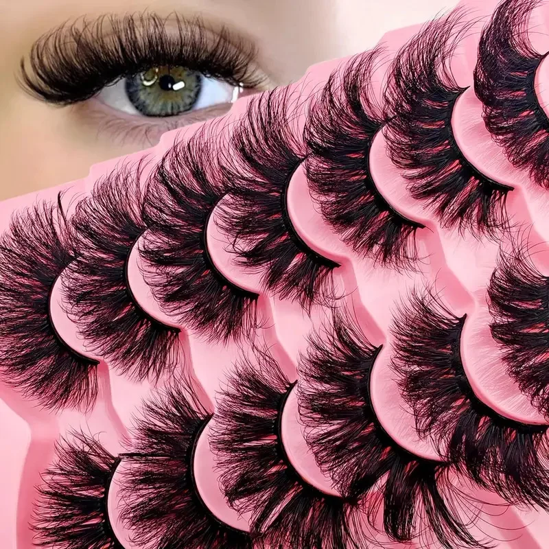 7 pairs of fluffy cat eye false eyelashes set -22-25mm thick, reusable D&C roll false eyelashes