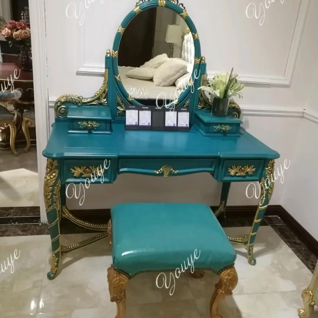 Q الفرنسية الصلبة الخشب بيونيك النقش مضمد صيني جديد المستوردة الزان الراقية رسمت طاولة ماكياج الرجعية