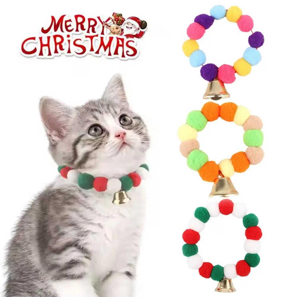 Coleira de gato fofa, sino de coleira de natal colorido, sino de animal de estimação para gatinhos e filhotes, coleira de gato de natal j5i0