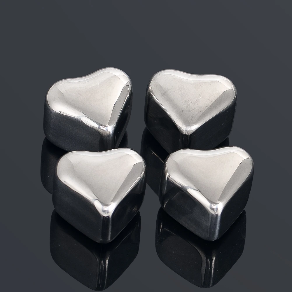 4 قطعة مبرد النبيذ الفولاذ المقاوم للصدأ قابلة لإعادة الاستخدام مكعبات الثلج مكعب أو شكل قلب أحجار التبريد الأحمر الأبيض النبيذ المشروبات طقم هدايا مع صندوق