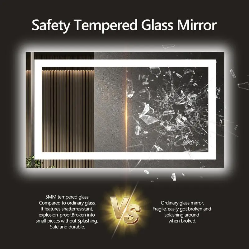 مرآة حمام ذكية LED بدون إطار مقاس 84 × 40 بوصة، تحكم باللمس، مضادة للضباب، سطوع قابل للتعديل، تصميم حديث