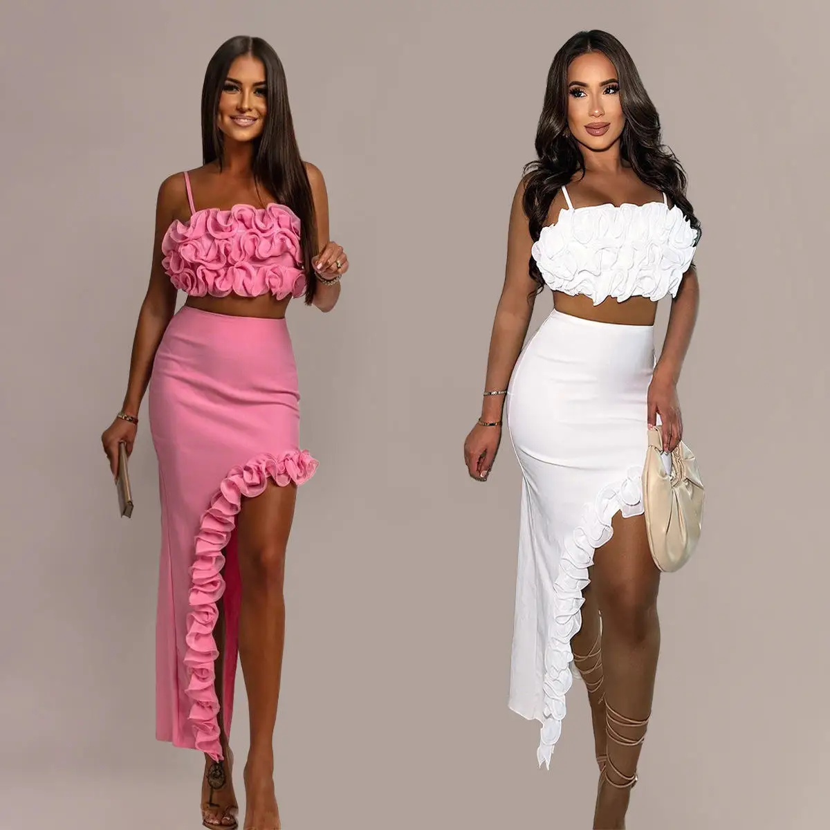 

Модная летняя женская пляжная юбка с кружевной отделкой и бретельками, сексуальный комплект миди, длинные брюки нейтрального цвета