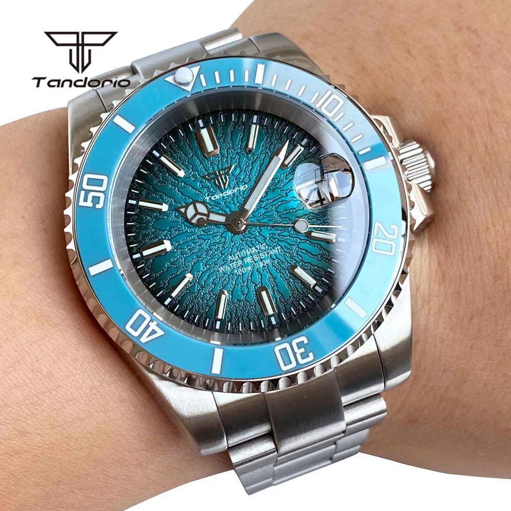 

Tandorio Fashion 40mm Sapphire Automatic NH35 Men Watch Luminous Texture Dial Mechanical Waterproof Wristwatch Date Glide Clasp