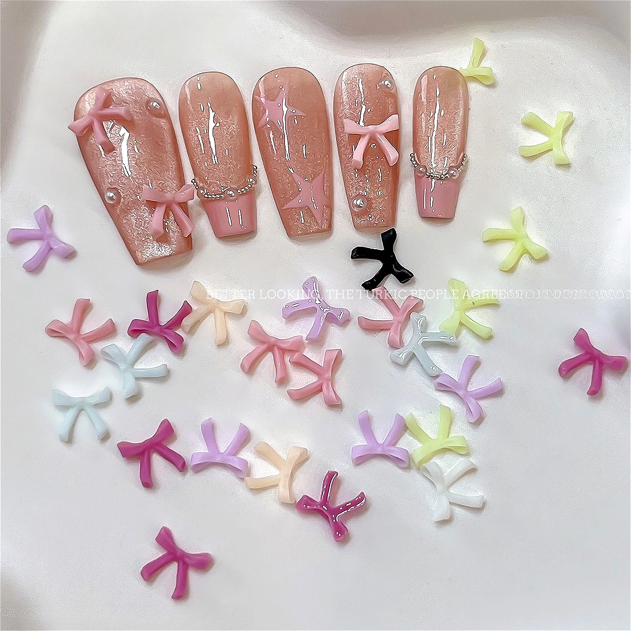 Chique delicado colorido doce resina laço pequeno bowknot bonito fita encantos decorações da arte do prego acessórios de manicure