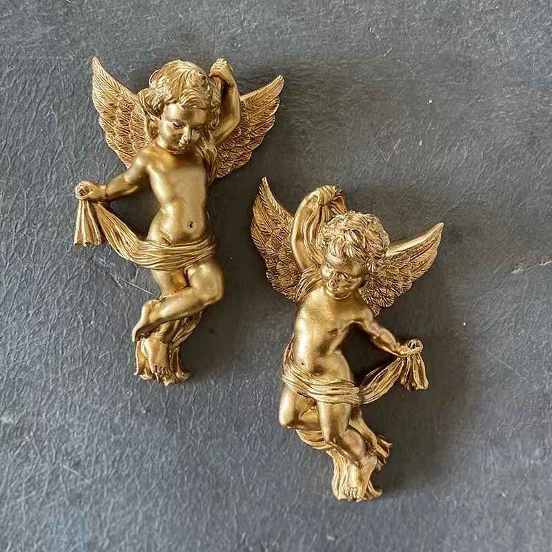 Vintage Resin Golden Angel Bowknot Wall Hanging Decoration for Photo Wall Living Room, Corridor, Entrance Home Decor