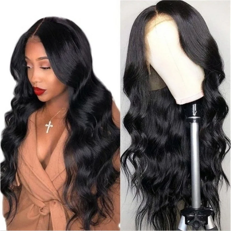 

Women's middle-parted long curly African wig, black big wavy synthetic fiber hairpiece