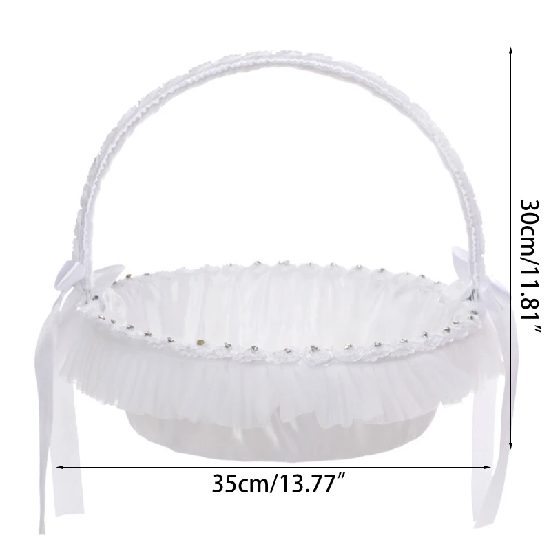 Flower Girl Baskets for Weddings Large Wedding Baskets for Flower Girls Simple Cute Royal Baskets With Lace Satin White image 6