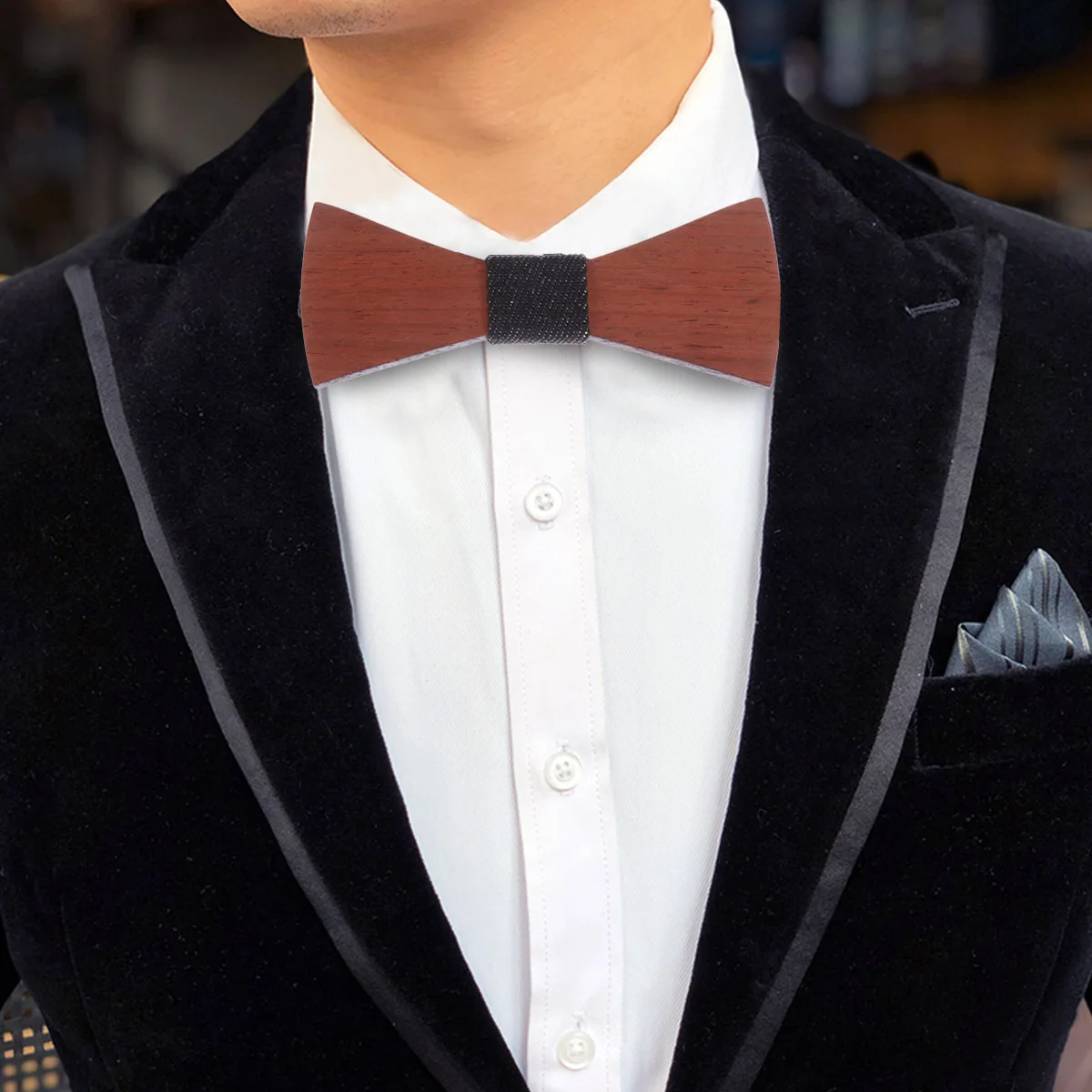 

1Pcs Wooden Bow Tie Natural Handmade Durable Lightweight Wood Men Wedding Party Gift Adjustable Band Wooden Bow Tie