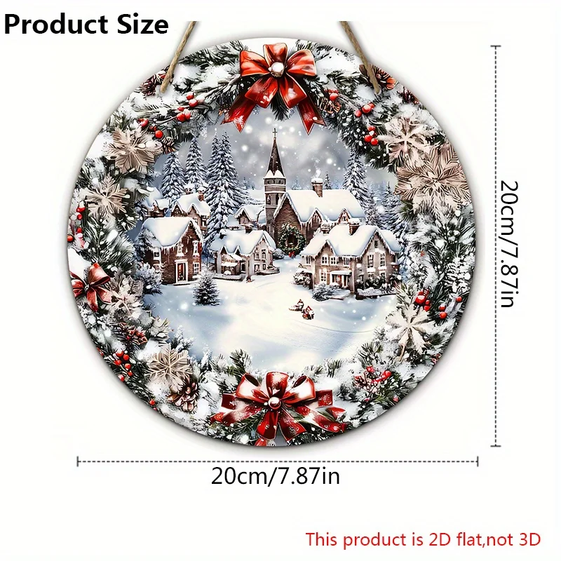 2D شقة، الشتاء عيد الميلاد علامة خشبية تأثير الإغاثة من الجليد وثلج المدينة عيد الميلاد إكليل علامة للباب الأمامي ديكور للتعليق على الحائط