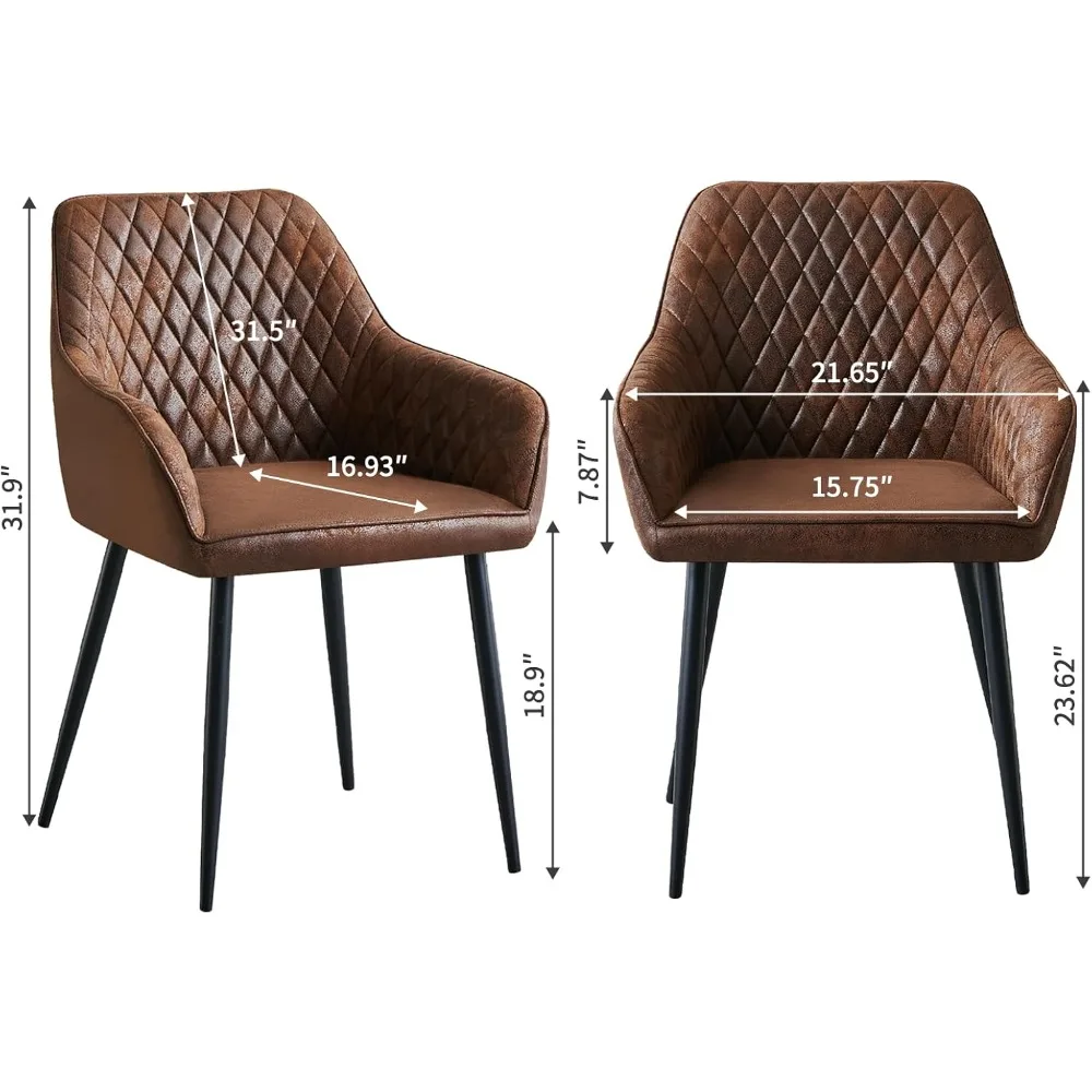 طقم كراسي طعام من جلد الغزال مكون من كرسيين منجدين من جلد الغزال البني لغرفة المعيشة كرسي مطبخ معنقدة حديث بأذرع #3