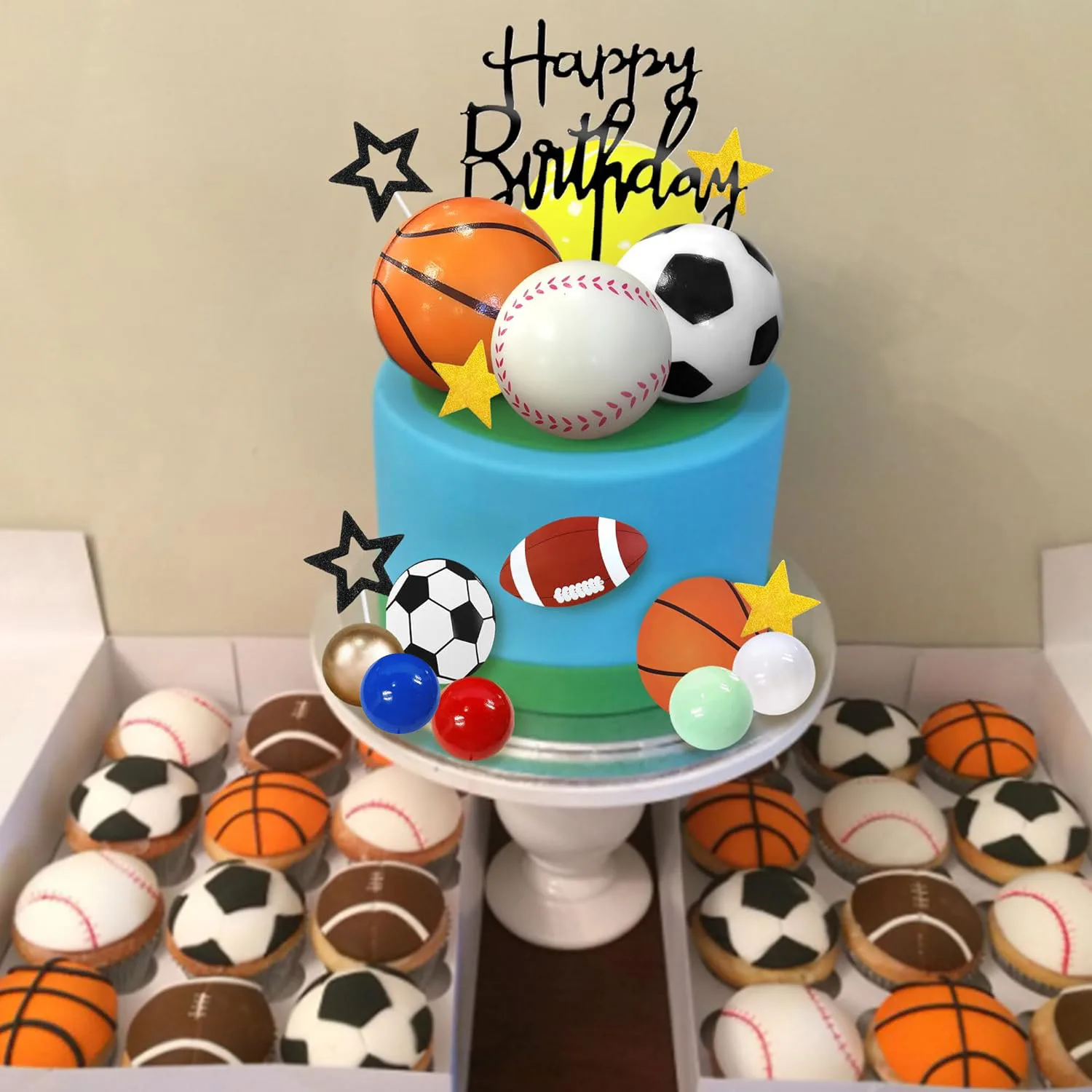 37PCS Sport Kuchen Dekoration mit Fußball Fußball Baseball Basketball Tennis Golf für Jungen Sport Thema Geburtstag Party Supplies – Detail 5