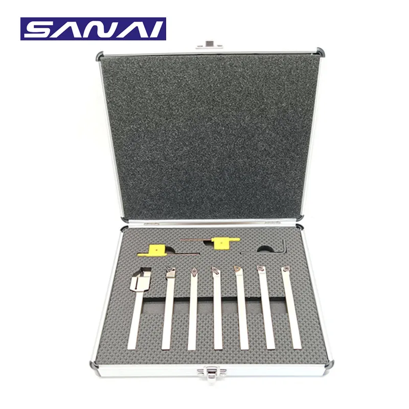 

SANAI 7Sets of 8MM Shank Nickel Plated CNC Lathe Turning Tool Holder with Carbide Inserts and Wrenches in Case Set