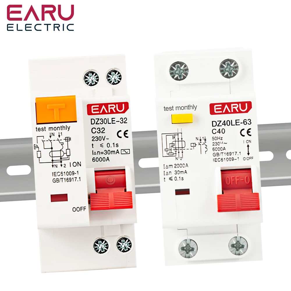 1P+N 230V DZ30L DZ40LE EPNL DPNL 6-63A Residual Current Circuit Breaker With Over And Short Current  Leakage Protection RCBO MCB