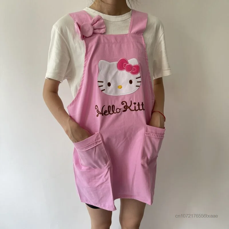 Sanrio Hello Kitty Cartoon Cute Pink Apron Kitchen Accessories Home Supplies Cleaning Cooking Sleeveless Aprons Boyfriend Gift