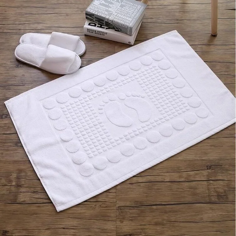 Thickened Floor Towel White Jacquard Foot Hotel Home Bathroom Bathtub Mats Soft Pure Cotton Non-slip Quick -Dry 50*80cm 400G