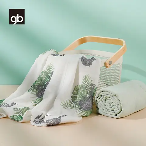 gb 2PCS Baby Gauze Blanket, 4-Layer Bamboo Cotton, Ultra-Soft, Breathable & Absorbent, Multi-Use for Swaddling, Nursing