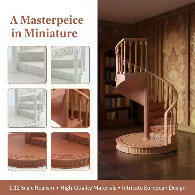 

1:12 Miniature Spiral Staircase – European Style Dollhouse Furniture for DIY Home Interior Decor