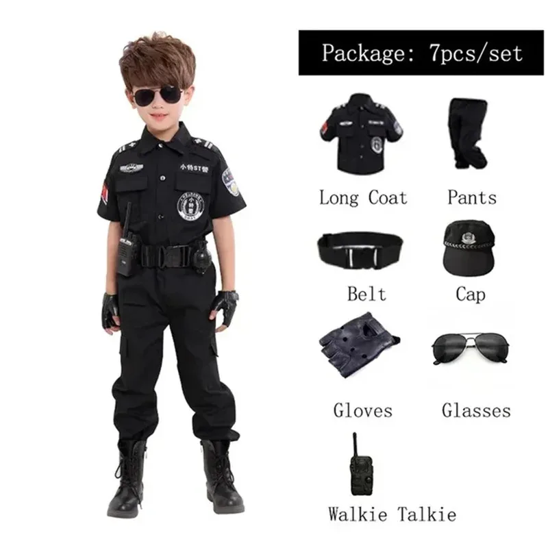 Nuevo disfraz de Halloween para niños, disfraz de policía para niños y niñas, uniforme de policía para niños, conjuntos de ropa de policía del ejército, vestido de fiesta, regalo
