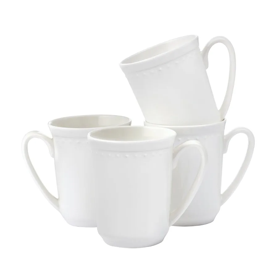 Nevaeh 16.5 oz White Classic Bead Bone China Mugs Set of 4