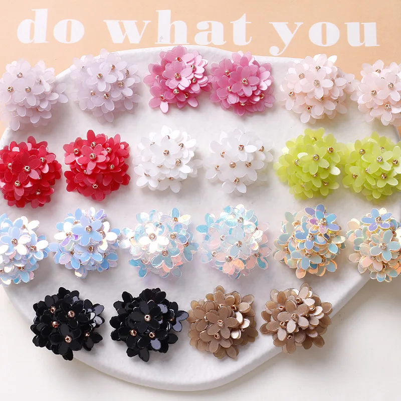 2pcs Laser Illusion Flower Glitter Flower Cluster DIY Handmade Weaving Beaded Hair Clips Hair Accessories