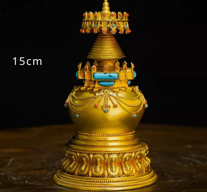 

15cm Copper Kadampa pagoda stupa gilding Gadangta Tibet Bodhi Pagoda statue