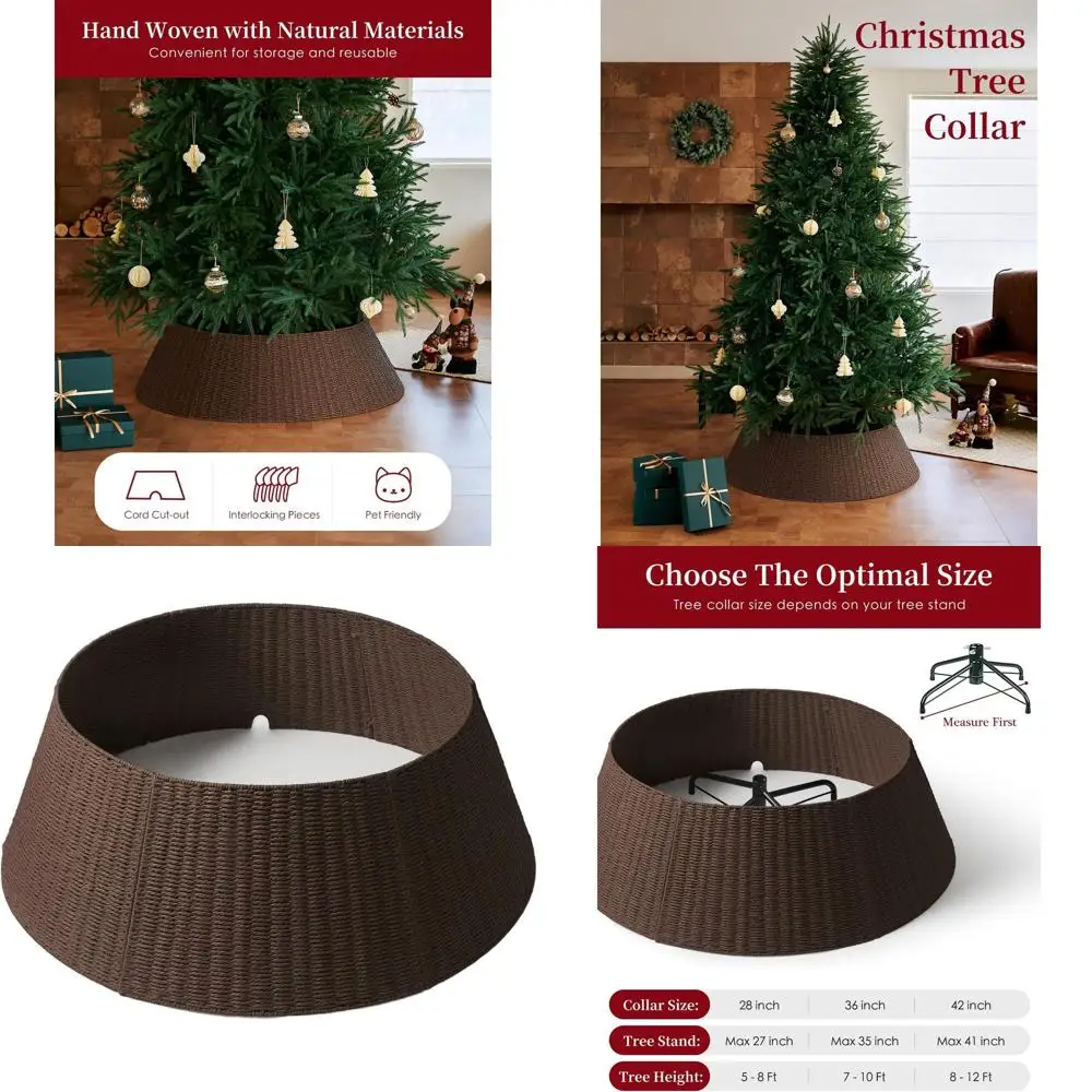 

Rustic Rattan Wicker Tree Collar for 9-12ft Artificial Christmas Trees, Handmade Basket Base Cover with Cord Cutout (Brown)