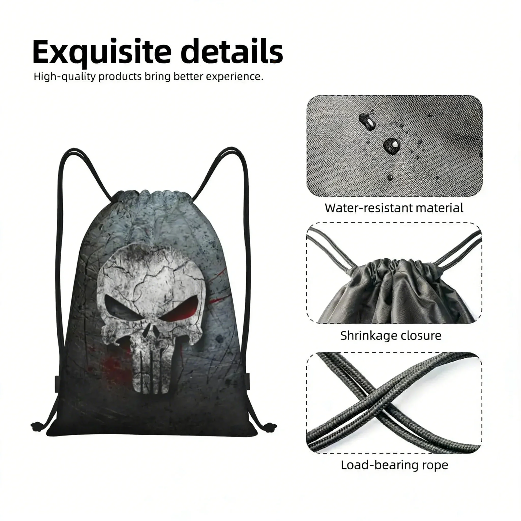 Skeleton Skull Heavy Metal Breakers Drawstring Backpack Women Men Sport Gym Backpack Shopping Bag Portable Bag