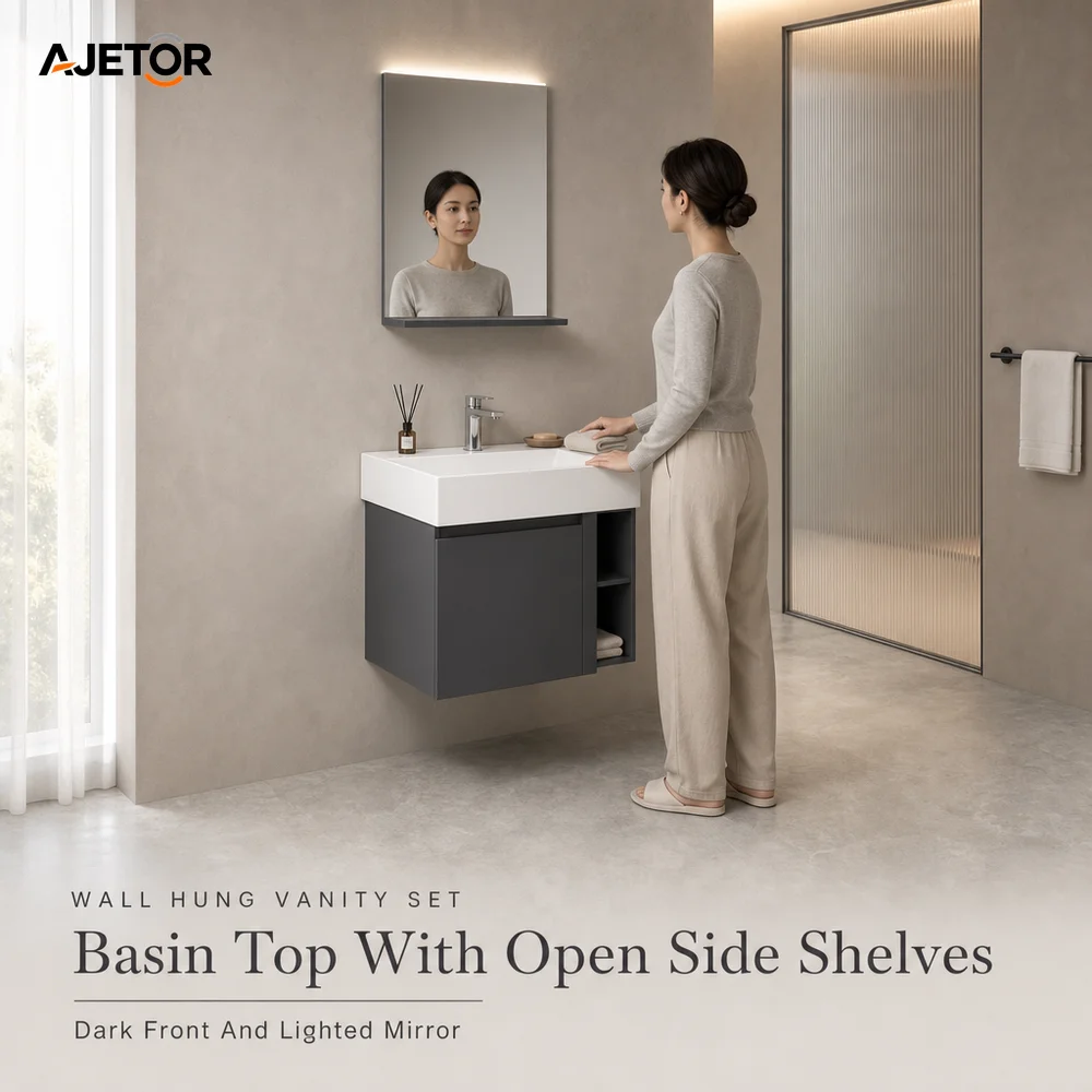 Solid Wood Bathroom Vanity Cabinet Wall Mounted Floating Washbasin Storage Unit With Soft Close Hinges For Hotel Project